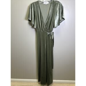 Arbor Velvet Maxi Wrap Dress S Sage‎ Green Bridesmaid Holiday Formal